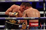 29 April 2017; Scott Quigg, left, exchanges punches with Viorel Simion during their IBF World Featherweight Championship Eliminator bout at Wembley Stadium, in London, England. Photo by Brendan Moran/Sportsfile