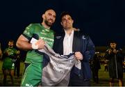 29 April 2017; Connacht's John Muldoon presents a jersey to Ronan Loughney on behalf of Connacht Rugby after the Guinness PRO12 Round 21 match between Connacht and Scarlets at The Sportsground in Galway. Photo by Diarmuid Greene/Sportsfile