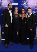 29 April 2017; On arrival at the Leinster Rugby Awards Ball were, from left, Grace and Conor Ryan and Kelly Fitzgibbon and Fergal Behan. The Awards, MC’d by Darragh Maloney, were a celebration of the 2016/17 Leinster Rugby season to date and over the course of the evening Leinster Rugby acknowledged the contributions of retirees Mike Ross, Eóin Reddan and Luke Fitzgerald as well as presenting Leinster Rugby caps to departees Bill Dardis, Hayden Triggs, Mike McCarthy, Zane Kirchner and Dominic Ryan. Former Leinster Rugby team doctor Professor Arthur Tanner was posthumously inducted into the Guinness Hall of Fame. Some of the Award winners on the night included; Gonzaga College (Deep River Rock School of the Year), David Hicks, De La Salle Palmerston (Beauchamps Contribution to Leinster Rugby Award), Clontarf FC (CityJet Senior Club of the Year), Coláiste Chill Mhantáin (Irish Independent Development School of the Year Award), Athy RFC (Bank of Ireland Junior Club of the Year). Clayton Hotel, Burlington Road, Dublin 4. Photo by Stephen McCarthy/Sportsfile