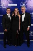 29 April 2017; On arrival at the Leinster Rugby Awards Ball were from left, Leinster's Luke McGrath, Lucy Cunningham and Mark Cunningham. The Awards, MC’d by Darragh Maloney, were a celebration of the 2016/17 Leinster Rugby season to date and over the course of the evening Leinster Rugby acknowledged the contributions of retirees Mike Ross, Eóin Reddan and Luke Fitzgerald as well as presenting Leinster Rugby caps to departees Bill Dardis, Hayden Triggs, Mike McCarthy, Zane Kirchner and Dominic Ryan. Former Leinster Rugby team doctor Professor Arthur Tanner was posthumously inducted into the Guinness Hall of Fame. Some of the Award winners on the night included; Gonzaga College (Deep River Rock School of the Year), David Hicks, De La Salle Palmerston (Beauchamps Contribution to Leinster Rugby Award), Clontarf FC (CityJet Senior Club of the Year), Coláiste Chill Mhantáin (Irish Independent Development School of the Year Award), Athy RFC (Bank of Ireland Junior Club of the Year). Clayton Hotel, Burlington Road, Dublin 4. Photo by Stephen McCarthy/Sportsfile