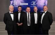 29 April 2017; On arrival at the Leinster Rugby Awards Ball were, from left, Mark Bergin, Brendan Markey, Joe Carbery, Brian Berry and Les O'Mara, all from Athy RFC. The Awards, MC’d by Darragh Maloney, were a celebration of the 2016/17 Leinster Rugby season to date and over the course of the evening Leinster Rugby acknowledged the contributions of retirees Mike Ross, Eóin Reddan and Luke Fitzgerald as well as presenting Leinster Rugby caps to departees Bill Dardis, Hayden Triggs, Mike McCarthy, Zane Kirchner and Dominic Ryan. Former Leinster Rugby team doctor Professor Arthur Tanner was posthumously inducted into the Guinness Hall of Fame. Some of the Award winners on the night included; Gonzaga College (Deep River Rock School of the Year), David Hicks, De La Salle Palmerston (Beauchamps Contribution to Leinster Rugby Award), Clontarf FC (CityJet Senior Club of the Year), Coláiste Chill Mhantáin (Irish Independent Development School of the Year Award), Athy RFC (Bank of Ireland Junior Club of the Year). Clayton Hotel, Burlington Road, Dublin 4. Photo by Stephen McCarthy/Sportsfile