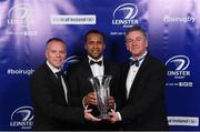 29 April 2017; Isa Nacewa is presented with The Canterbury Tackle of the Year Award by Sean Kavanagh, Commercial Director at Canterbury, left, and Leinster Rugby President Frank Doherty at the Leinster Rugby Awards Ball. The Awards, MC’d by Darragh Maloney, were a celebration of the 2016/17 Leinster Rugby season to date and over the course of the evening Leinster Rugby acknowledged the contributions of retirees Mike Ross, Eóin Reddan and Luke Fitzgerald as well as presenting Leinster Rugby caps to departees Bill Dardis, Hayden Triggs, Mike McCarthy, Zane Kirchner and Dominic Ryan. Former Leinster Rugby team doctor Professor Arthur Tanner was posthumously inducted into the Guinness Hall of Fame. Some of the Award winners on the night included; Gonzaga College (Deep River Rock School of the Year), David Hicks, De La Salle Palmerston (Beauchamps Contribution to Leinster Rugby Award), Clontarf FC (CityJet Senior Club of the Year), Coláiste Chill Mhantáin (Irish Independent Development School of the Year Award), Athy RFC (Bank of Ireland Junior Club of the Year). Clayton Hotel, Burlington Road, Dublin 4. Photo by Stephen McCarthy/Sportsfile