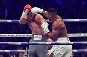 29 April 2017, Anthony Joshua, right, exchanges punches with Wladimir Klitschko during their Heavyweight Championship contest for the IBF, IBO Heavyweight and WBA Super Heavyweight Championships of the World at Wembley Stadium, in London, England. Photo by Brendan Moran/Sportsfile