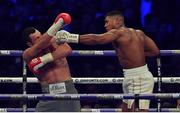 29 April 2017; Anthony Joshua, right, exchanges punches with Wladimir Klitschko during their Heavyweight Championship contest for the IBF, IBO Heavyweight and WBA Super Heavyweight Championships of the World at Wembley Stadium, in London, England. Photo by Brendan Moran/Sportsfile