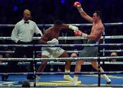 29 April 2017, Anthony Joshua, left, exchanges punches with Wladimir Klitschko during their Heavyweight Championship contest for the IBF, IBO Heavyweight and WBA Super Heavyweight Championships of the World at Wembley Stadium, in London, England. Photo by Brendan Moran/Sportsfile