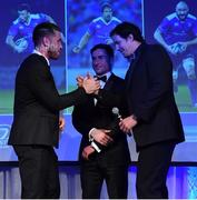 29 April 2017; Leinster's, from left, Dominic Ryan, Billy Dardis, and Mike McCarthy at the Leinster Rugby Awards Ball. The Awards, MC’d by Darragh Maloney, were a celebration of the 2016/17 Leinster Rugby season to date and over the course of the evening Leinster Rugby acknowledged the contributions of retirees Mike Ross, Eóin Reddan and Luke Fitzgerald as well as presenting Leinster Rugby caps to departees Bill Dardis, Hayden Triggs, Mike McCarthy, Zane Kirchner and Dominic Ryan. Former Leinster Rugby team doctor Professor Arthur Tanner was posthumously inducted into the Guinness Hall of Fame. Some of the Award winners on the night included; Gonzaga College (Deep River Rock School of the Year), David Hicks, De La Salle Palmerston (Beauchamps Contribution to Leinster Rugby Award), Clontarf FC (CityJet Senior Club of the Year), Coláiste Chill Mhantáin (Irish Independent Development School of the Year Award), Athy RFC (Bank of Ireland Junior Club of the Year). Professional award winners on the night included Laya Healthcare Young Player of the Year - Joey Carbery, Life Style Sports Supporters Player of the Year - Isa Nacewa, Canterbury Tackle of the Year – Isa Nacewa, Irish Independnet Try of the Year – Adam Byrne and Bank of Ireland Players’ Player of the Year – Luke McGrath. Clayton Hotel, Burlington Road, Dublin 4. Photo by Stephen McCarthy/Sportsfile