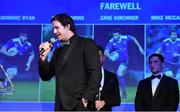 29 April 2017; Leinster's Mike McCarthy speaking at the Leinster Rugby Awards Ball. The Awards, MC’d by Darragh Maloney, were a celebration of the 2016/17 Leinster Rugby season to date and over the course of the evening Leinster Rugby acknowledged the contributions of retirees Mike Ross, Eóin Reddan and Luke Fitzgerald as well as presenting Leinster Rugby caps to departees Bill Dardis, Hayden Triggs, Mike McCarthy, Zane Kirchner and Dominic Ryan. Former Leinster Rugby team doctor Professor Arthur Tanner was posthumously inducted into the Guinness Hall of Fame. Some of the Award winners on the night included; Gonzaga College (Deep River Rock School of the Year), David Hicks, De La Salle Palmerston (Beauchamps Contribution to Leinster Rugby Award), Clontarf FC (CityJet Senior Club of the Year), Coláiste Chill Mhantáin (Irish Independent Development School of the Year Award), Athy RFC (Bank of Ireland Junior Club of the Year). Professional award winners on the night included Laya Healthcare Young Player of the Year - Joey Carbery, Life Style Sports Supporters Player of the Year - Isa Nacewa, Canterbury Tackle of the Year – Isa Nacewa, Irish Independnet Try of the Year – Adam Byrne and Bank of Ireland Players’ Player of the Year – Luke McGrath. Clayton Hotel, Burlington Road, Dublin 4. Photo by Stephen McCarthy/Sportsfile