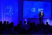 29 April 2017; Leinster Rugby President Frank Doherty speaking at the Leinster Rugby Awards Ball. The Awards, MC’d by Darragh Maloney, were a celebration of the 2016/17 Leinster Rugby season to date and over the course of the evening Leinster Rugby acknowledged the contributions of retirees Mike Ross, Eóin Reddan and Luke Fitzgerald as well as presenting Leinster Rugby caps to departees Bill Dardis, Hayden Triggs, Mike McCarthy, Zane Kirchner and Dominic Ryan. Former Leinster Rugby team doctor Professor Arthur Tanner was posthumously inducted into the Guinness Hall of Fame. Some of the Award winners on the night included; Gonzaga College (Deep River Rock School of the Year), David Hicks, De La Salle Palmerston (Beauchamps Contribution to Leinster Rugby Award), Clontarf FC (CityJet Senior Club of the Year), Coláiste Chill Mhantáin (Irish Independent Development School of the Year Award), Athy RFC (Bank of Ireland Junior Club of the Year). Professional award winners on the night included Laya Healthcare Young Player of the Year - Joey Carbery, Life Style Sports Supporters Player of the Year - Isa Nacewa, Canterbury Tackle of the Year – Isa Nacewa, Irish Independnet Try of the Year – Adam Byrne and Bank of Ireland Players’ Player of the Year – Luke McGrath. Clayton Hotel, Burlington Road, Dublin 4. Photo by Stephen McCarthy/Sportsfile