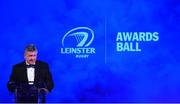 29 April 2017; Leinster Rugby President Frank Doherty speaking at the Leinster Rugby Awards Ball. The Awards, MC’d by Darragh Maloney, were a celebration of the 2016/17 Leinster Rugby season to date and over the course of the evening Leinster Rugby acknowledged the contributions of retirees Mike Ross, Eóin Reddan and Luke Fitzgerald as well as presenting Leinster Rugby caps to departees Bill Dardis, Hayden Triggs, Mike McCarthy, Zane Kirchner and Dominic Ryan. Former Leinster Rugby team doctor Professor Arthur Tanner was posthumously inducted into the Guinness Hall of Fame. Some of the Award winners on the night included; Gonzaga College (Deep River Rock School of the Year), David Hicks, De La Salle Palmerston (Beauchamps Contribution to Leinster Rugby Award), Clontarf FC (CityJet Senior Club of the Year), Coláiste Chill Mhantáin (Irish Independent Development School of the Year Award), Athy RFC (Bank of Ireland Junior Club of the Year). Professional award winners on the night included Laya Healthcare Young Player of the Year - Joey Carbery, Life Style Sports Supporters Player of the Year - Isa Nacewa, Canterbury Tackle of the Year – Isa Nacewa, Irish Independnet Try of the Year – Adam Byrne and Bank of Ireland Players’ Player of the Year – Luke McGrath. Clayton Hotel, Burlington Road, Dublin 4. Photo by Stephen McCarthy/Sportsfile