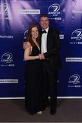 29 April 2017; On arrival at the Leinster Rugby Awards Ball were Trina and Colm Saunders. The Awards, MC’d by Darragh Maloney, were a celebration of the 2016/17 Leinster Rugby season to date and over the course of the evening Leinster Rugby acknowledged the contributions of retirees Mike Ross, Eóin Reddan and Luke Fitzgerald as well as presenting Leinster Rugby caps to departees Bill Dardis, Hayden Triggs, Mike McCarthy, Zane Kirchner and Dominic Ryan. Former Leinster Rugby team doctor Professor Arthur Tanner was posthumously inducted into the Guinness Hall of Fame. Some of the Award winners on the night included; Gonzaga College (Deep River Rock School of the Year), David Hicks, De La Salle Palmerston (Beauchamps Contribution to Leinster Rugby Award), Clontarf FC (CityJet Senior Club of the Year), Coláiste Chill Mhantáin (Irish Independent Development School of the Year Award), Athy RFC (Bank of Ireland Junior Club of the Year). Clayton Hotel, Burlington Road, Dublin 4. Photo by Stephen McCarthy/Sportsfile