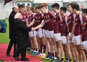 29 April 2017; The President of Ireland Michael D. Higgins greets members of the Galway U21 Football team during the EirGrid All-Ireland U21 Football Final match between Dublin and Galway at O'Connor Park in Tullamore, Dublin. Photo by Cody Glenn/Sportsfile