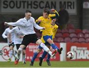 29 April 2017; Lee Kavanagh of Tramore AFC in action against Dylan O'Flaherty of Carrigaline United AFC during the FAI Umbro U17 Challenge cup final match between Carrigaline United AFC and Tramore AFC at Turners Cross in Cork. Photo by Matt Browne/Sportsfile