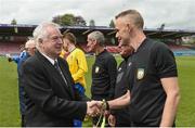 29 April 2017; FAI president Tony Fitzgerald with referee Andrew Keogh before the FAI Umbro U17 Challenge cup final match between Carrigaline United AFC and Tramore AFC at Turners Cross in Cork. Photo by Matt Browne/Sportsfile