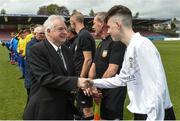 29 April 2017; FAI president Tony Fitzgerald with Lee Kavanagh captain of Tramore AFC before the FAI Umbro U17 Challenge cup final match between Carrigaline United AFC and Tramore AFC at Turners Cross in Cork. Photo by Matt Browne/Sportsfile