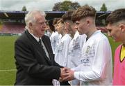 29 April 2017; FAI president Tony Fitzgerald with Darragh Wall of Tramore AFC before the FAI Umbro U17 Challenge cup final match between Carrigaline United AFC and Tramore AFC at Turners Cross in Cork. Photo by Matt Browne/Sportsfile