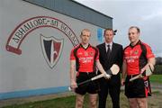 20 October 2011;‘Club is family’; Pictured at Oulart The Ballagh GAA Club is M.J. Furlong, AIB Wexford, with brothers Michael, right, and Rory Jacob, as preparations continue for the club’s upcoming AIB GAA Leinster Club Senior Hurling Championship Quarter-Final game on the 30th October 2011. Oulart the Ballagh, Wexford. Picture credit: Brian Lawless / SPORTSFILE