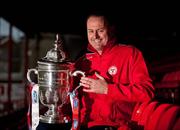 31 October 2011; Shelbourne manager Alan Matthews with the FAI Ford Cup ahead of their side's FAI Ford Cup Final against Sligo Rovers on Sunday November 6th. FAI Ford Cup Final Media Day 2011, Tolka Park, Dublin. Picture credit: Barry Cregg / SPORTSFILE