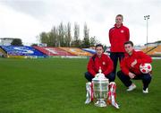 31 October 2011; Shelbourne's David Cassidy, left, Ian Ryan, centre, and Sean Byrne with the FAI Ford Cup ahead of their side's FAI Ford Cup Final against Sligo Rovers on Sunday November 6th. FAI Ford Cup Final Media Day 2011, Tolka Park, Dublin. Picture credit: Barry Cregg / SPORTSFILE