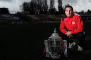 31 October 2011; Shelbourne's Philip Hughes, with the FAI Ford Cup ahead of their side's FAI Ford Cup Final against Sligo Rovers on Sunday November 6th. FAI Ford Cup Final Media Day 2011, Tolka Park, Dublin. Picture credit: Barry Cregg / SPORTSFILE
