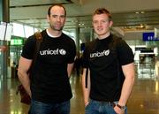 31 October 2011; GPA’s UNICEF Ambassadors Kildare footballer Dermot Earley and Galway hurling star Joe Canning departing Dublin airport bound for Swaziland as part of an Irish delegation visiting UNICEF projects in the South African country. Dublin Airport, Dublin. Picture credit: Barry Cregg / SPORTSFILE