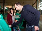 31 October 2011; GPA’s UNICEF Ambassador Kildare footballer Dermot Earley and UNICEF Ireland Communications manager Julianne Savage checking in at Dublin airport bound for Swaziland as part of an Irish delegation visiting UNICEF projects in the South African country. Dublin Airport, Dublin. Picture credit: Barry Cregg / SPORTSFILE