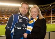 28 October 2011; Leinster fans Greg and Sharon Hennessy, from Castledermot, Co. Kildare, show their support for their team before the game. Celtic League, Edinburgh v Leinster, Murrayfield Stadium, Edinburgh, Scotland. Picture credit: Barry Cregg / SPORTSFILE