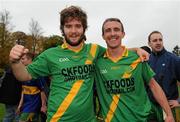 30 October 2011; Ross Murphy, left, and Ronan Kelly, right, Kill, celebrate victory after the game. Intermediate B Championship Final, Kill v Confey, Naas GAA Ground, Co. Kildare. Picture credit: Barry Cregg / SPORTSFILE