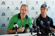 3 November 2011; Ireland Manager Anthony Tohill, with Australia captain Brad Green to his left, speaking at a press conference in advance of the International Rules Series 2011 2nd Test, Metricon Stadium, Gold Coast, Australia. Picture credit: Ray McManus / SPORTSFILE