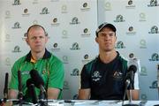 3 November 2011; Ireland Manager Anthony Tohill, with Australia captain Brad Green to his left, at a press conference in advance of the International Rules Series 2011 2nd Test, Metricon Stadium, Gold Coast, Australia. Picture credit: Ray McManus / SPORTSFILE