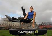 3 November 2011; At the re-launch of Gymnastics Ireland, a dynamic new brand identity for the sport in Ireland, is Olympic and World medalist gymnast, Louis Smith. The London 2012 gold medal hopeful was in Ireland to help promote the sport and Gymnastics Ireland's brand transformation that included the launch of a new website, www.gymnasticsireland.com, Facebook Page, Gymnastics Ireland, and Twitter account @gymnasticsire. Dublin Castle, Dublin. Picture credit: Stephen McCarthy / SPORTSFILE