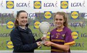 30 April 2017; Sarah Harding-Kenny of Wexford is presented with her Player of the Match Award by Sorcha Keane, Lidl, after the Lidl Ladies Football National League Div 3 Final match between Tipperary and Wexford at the Clane Grounds in Kildare.  Photo by Piaras Ó Mídheach/Sportsfile