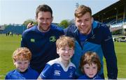 1 May 2017; Leinster's Fergus McFadden and Jordi Murphy pose for a photograph with, from left, Hugo Kirkham, age 7, and Luke Kirkham, age 9, from Churchtown, and Robin Elliott, age 7, from Glasnevin in Dublin, during an open squad training session at the RDS Arena, Ballsbridge, Dublin. Photo by Piaras Ó Mídheach/Sportsfile