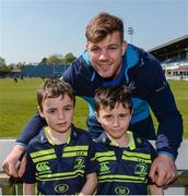 1 May 2017; Leinster's Jordi Murphy poses for a photograph with twins Max, left, and Tom Denny, age 6, from Skerries in Dublin, during an open squad training session at the RDS Arena, Ballsbridge, Dublin. Photo by Piaras Ó Mídheach/Sportsfile