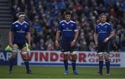 28 April 2017; Leinster players, from left, Dan Leavy, Mick Kearney and Peadar Timmons during the Guinness PRO12 Round 21 match between Leinster and Glasgow Warriors at the RDS Arena in Dublin. Photo by Brendan Moran/Sportsfile