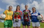 2 May 2017; Lidl Ladies Football National League Division 1 and 2 Captains, from left, Geraldine McLaughlin of Donegal, Doireann O’Sullivan of Cork, Laura Lee Walsh of Westmeath and Sinead Greene of Cavan in attendance during the Lidl Ladies Football National League Division 1 & 2 Finals Captains Day at Lir Theatre and Parnell Park, in Dublin. Photo by Sam Barnes/Sportsfile
