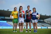 2 May 2017; Lidl Ladies Football National League Division 1 and 2 Captains, from left, Geraldine McLaughlin of Donegal, Doireann O’Sullivan of Cork, Laura Lee Walsh of Westmeath and Sinead Greene of Cavan stand for a portrait during the Lidl Ladies Football National League Division 1 & 2 Finals Captains Day at Parnell Park in Dublin. Lidl National Football League Finals in the Spotlight. The Lidl National Football League Finals take place this Sunday in Parnell Park. The Lidl NFL Division 2 Final throws in at 2pm when Westmeath hope to make up for recent disappointments when they face Cavan. Then, at 4pm, Cork will feature in their 13th Division 1 Final since 2004, winning all but 2 of them. Donegal will be the opposition for the Rebellettes in this final as they contest the final despite only being promoted to the top Division this season. Tickets for the Lidl NFL finals will be available at Parnell Park on the day. Photo by Sam Barnes/Sportsfile