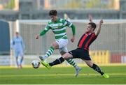 2 May 2017; Sam Bone of Shamrock Rovers in action against Kealon Dillon of Longford Town during the EA Sports Cup quarter-final match between Shamrock Rovers and Longford Town at Tallaght Stadium, Tallaght, Co. Dublin. Photo by Sam Barnes/Sportsfile