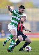 2 May 2017; Brandon Miele of Shamrock Rovers  in action against Dean Zambra of Longford Town  during the EA Sports Cup quarter-final match between Shamrock Rovers and Longford Town at Tallaght Stadium, Tallaght, Co. Dublin. Photo by Sam Barnes/Sportsfile