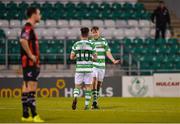 2 May 2017; Dean Dillon of Shamrock Rovers is congratulated by Brandon Miele of Shamrock Rovers after scoring his sides first goal during the EA Sports Cup quarter-final match between Shamrock Rovers and Longford Town at Tallaght Stadium, Tallaght, Co. Dublin. Photo by Sam Barnes/Sportsfile