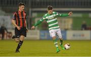 2 May 2017; Trevor Clarke of Shamrock Rovers  in action against Enda Curran of Longford Town during the EA Sports Cup quarter-final match between Shamrock Rovers and Longford Town at Tallaght Stadium, Tallaght, Co. Dublin. Photo by Sam Barnes/Sportsfile