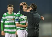 2 May 2017; Shamrock Rovers manager Stephen Bradley congratulates goal scorer Dean Dillon following the EA Sports Cup quarter-final match between Shamrock Rovers and Longford Town at Tallaght Stadium, Tallaght, Co. Dublin. Photo by Sam Barnes/Sportsfile