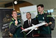 3 May 2017; Turkish Airlines and Dublin Airport Authority wish the Cricket Ireland team good luck prior to the squad's departure for the One Day Internationals at Bristol and Lord's. Pictured are Hasan Mutlu, General Manager of Turkish Airlines Dublin, with Ireland players Kevin O'Brien, left, and George Dockrell at Dublin Airport in Dublin. Photo by David Maher/Sportsfile