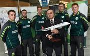 3 May 2017; Turkish Airlines and Dublin Airport Authority wish the Cricket Ireland team good luck prior to the squad's departure for the One Day Internationals at Bristol and Lord's. Pictured are Hasan Mutlu, General Manager of Turkish Airlines Dublin, with Ireland players, from left, Andy McBrine, Stuart Thompson, Craig Young, Peter Chase and Kevin O'Brien at Dublin Airport in Dublin. Photo by David Maher/Sportsfile