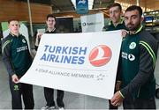 3 May 2017; Turkish Airlines and Dublin Airport Authority wish the Cricket Ireland team good luck prior to the squad's departure for the One Day Internationals at Bristol and Lord's. Pictured are Ireland players, from left to right, Craig Young, George Dockrell, Peter Chase and Stuart Thompson at Dublin Airport in Dublin. Photo by David Maher/Sportsfile