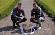3 May 2017; Westmeath footballer Ger Egan, left, and Offaly footballer Sean Pender pictured with the Delaney Cup at the Leinster GAA Senior Hurling and Football Championships 2017 Launch in Pearse Museum, Dublin. Photo by Sam Barnes/Sportsfile