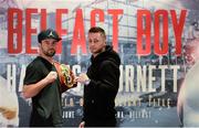 3 May 2017; IBF World Bantamweight champion Lee Haskins and Ryan Burnett during the Matchroom Boxing Press Conference ahead of their title fight at the SSE Arena in Belfast on June 10, in the Europa Hotel in Belfast, Antrim. Photo by Oliver McVeigh/Sportsfile