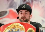 3 May 2017; IBF World Bantamweight champion Lee Haskins during the Matchroom Boxing Press Conference ahead of his title fight with challenger Ryan Burnett at the SSE Arena in Belfast on June 10, in the Europa Hotel in Belfast, Antrim. Photo by Oliver McVeigh/Sportsfile