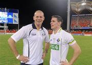 4 November 2011; The Ireland captain Stephen Cluxton and manager Anthony Tohill relax before the presentation. International Rules 2nd Test, Australia v Ireland, Metricon Stadium, Gold Coast, Australia. Picture credit: Ray McManus / SPORTSFILE