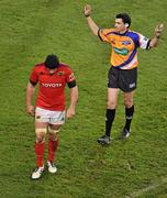4 November 2011; Denis Leamy, Munster, leaves the field after being shown a yellow card by referee Pascal Gauzere. Celtic League, Leinster v Munster, Aviva Stadium, Lansdowne Road, Dublin. Picture credit: Brendan Moran / SPORTSFILE