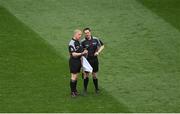 9 April 2017; Linesman Ciarán Branagan, left, speaks to the match referee Paddy Neilan during the Allianz Football League Division 1 Final match between Dublin and Kerry at Croke Park, in Dublin. Photo by Ray McManus/Sportsfile